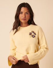 NC x TBCo Yellow Check Floral Embroidered Wool Jumper