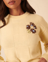 NC x TBCo Yellow Check Floral Embroidered Wool Jumper