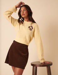 NC x TBCo Yellow Check Floral Embroidered Wool Jumper