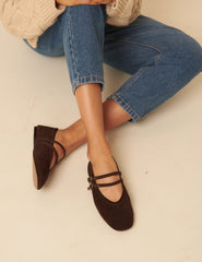 Chocolate Brown Suede Ballerina Flats