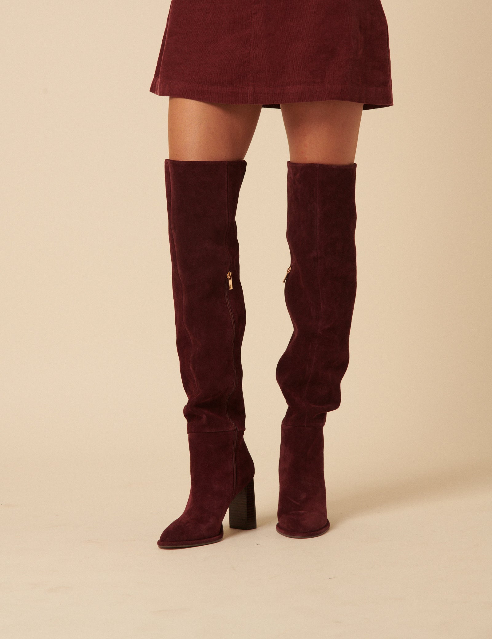 Burgundy Suede Thigh High Boots