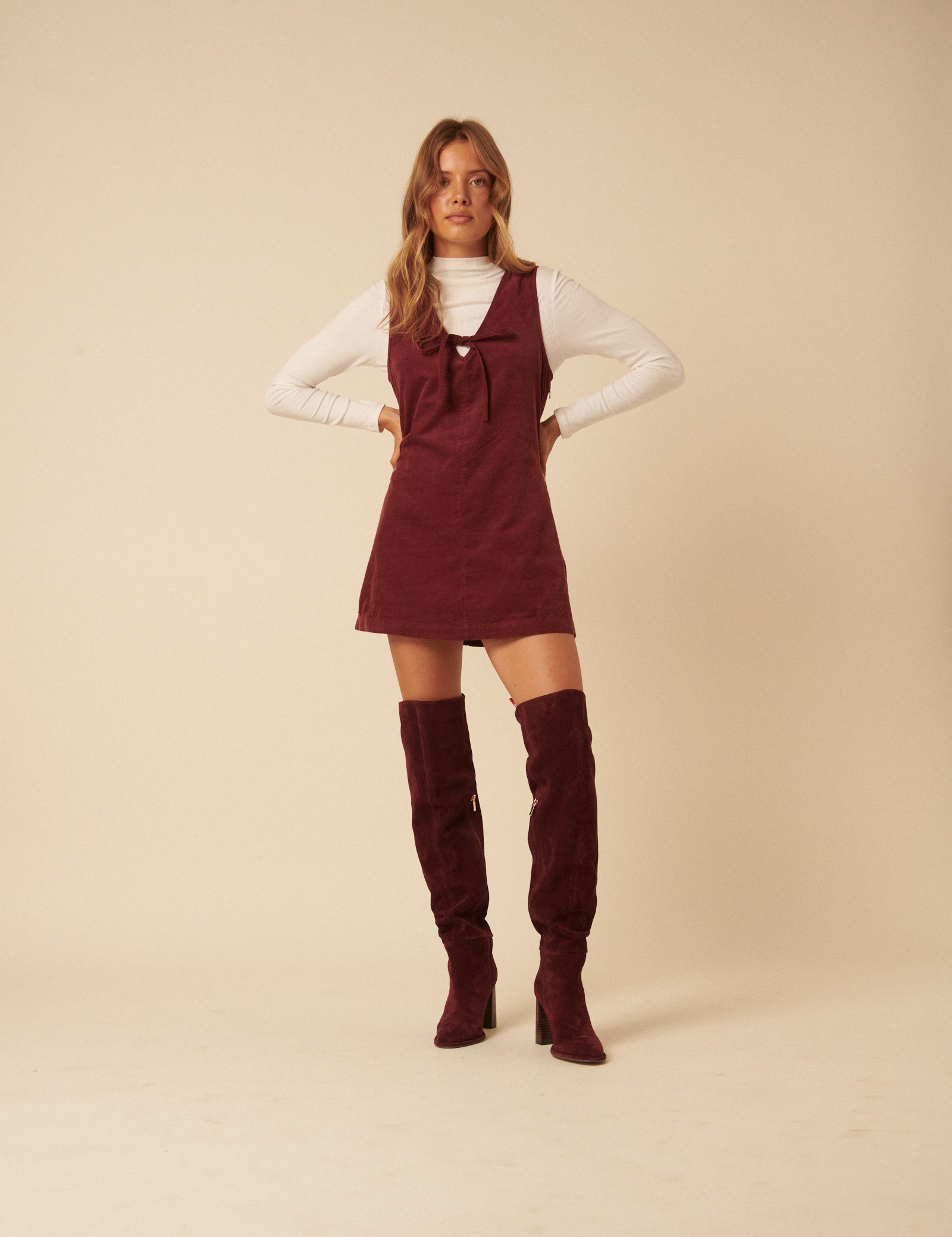 Burgundy Suede Thigh High Boots
