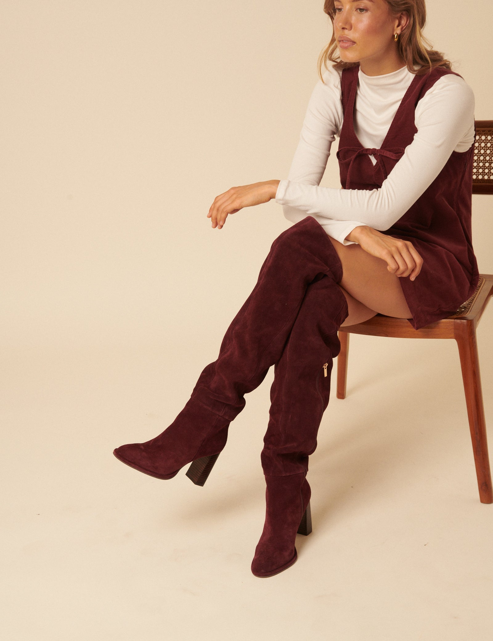 Burgundy Suede Thigh High Boots