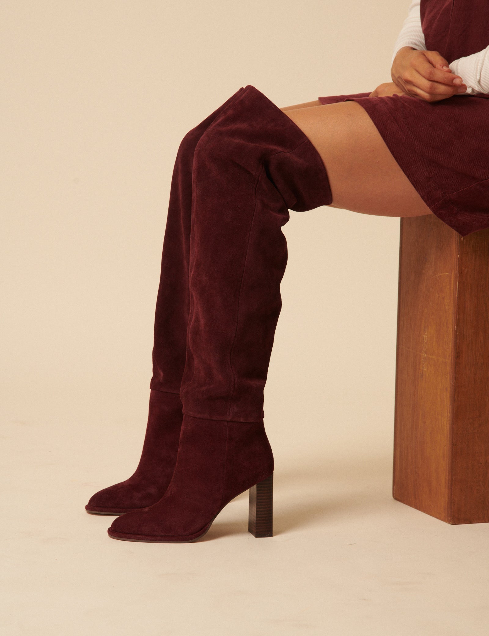 Burgundy Suede Thigh High Boots