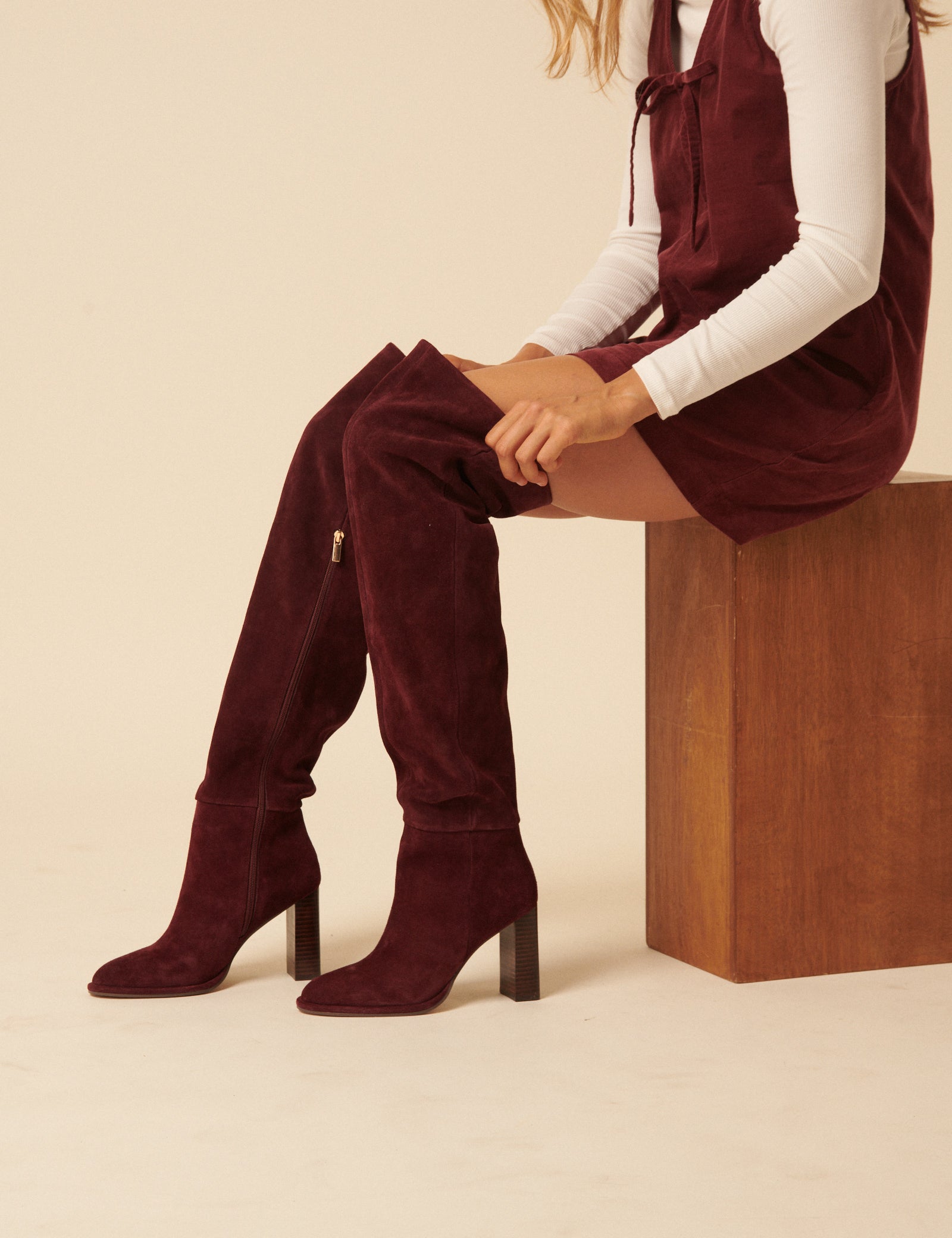 Burgundy Suede Thigh High Boots