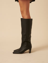 Black Leather Knee High Boots