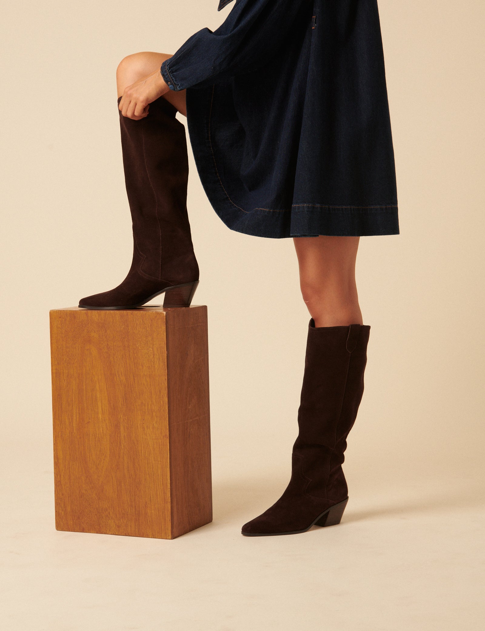 Chocolate Brown Suede Western Knee High Boots