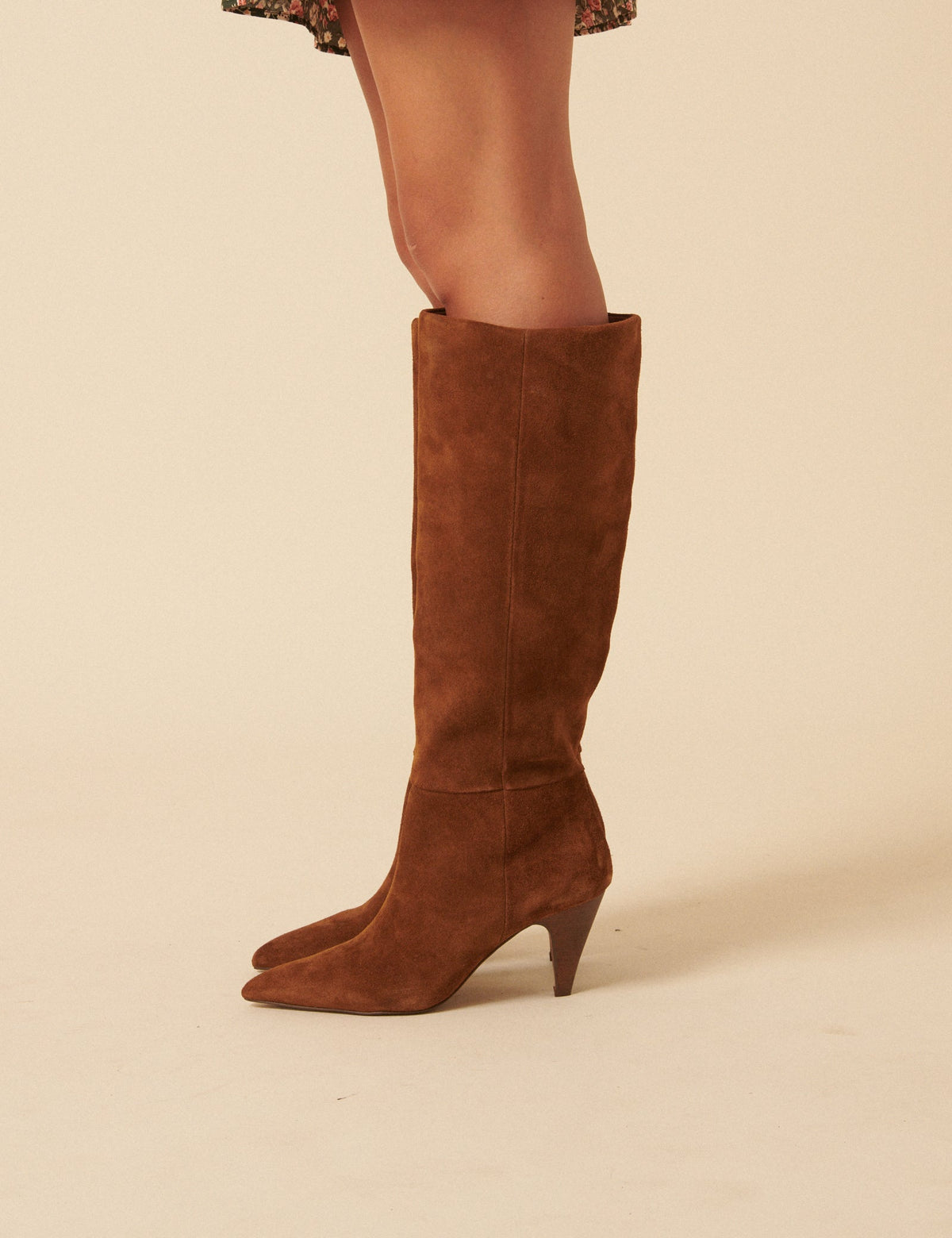 Brown Suede Knee High Heeled Boots