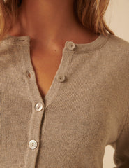 Beige Crew Neck Cardigan