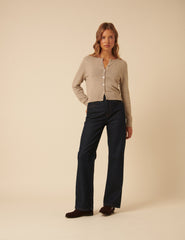 Beige Crew Neck Cardigan