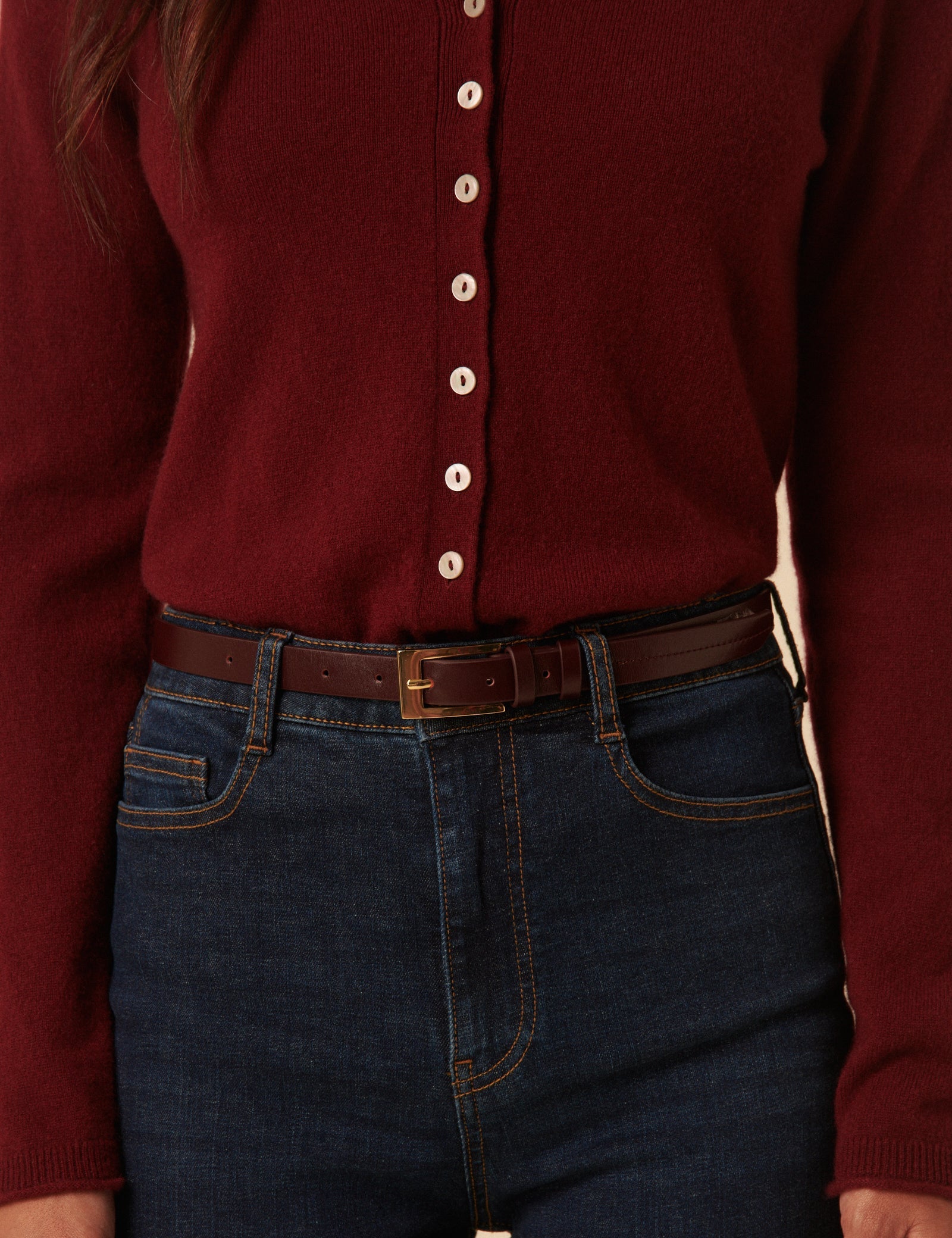 Burgundy Leather Skinny Belt