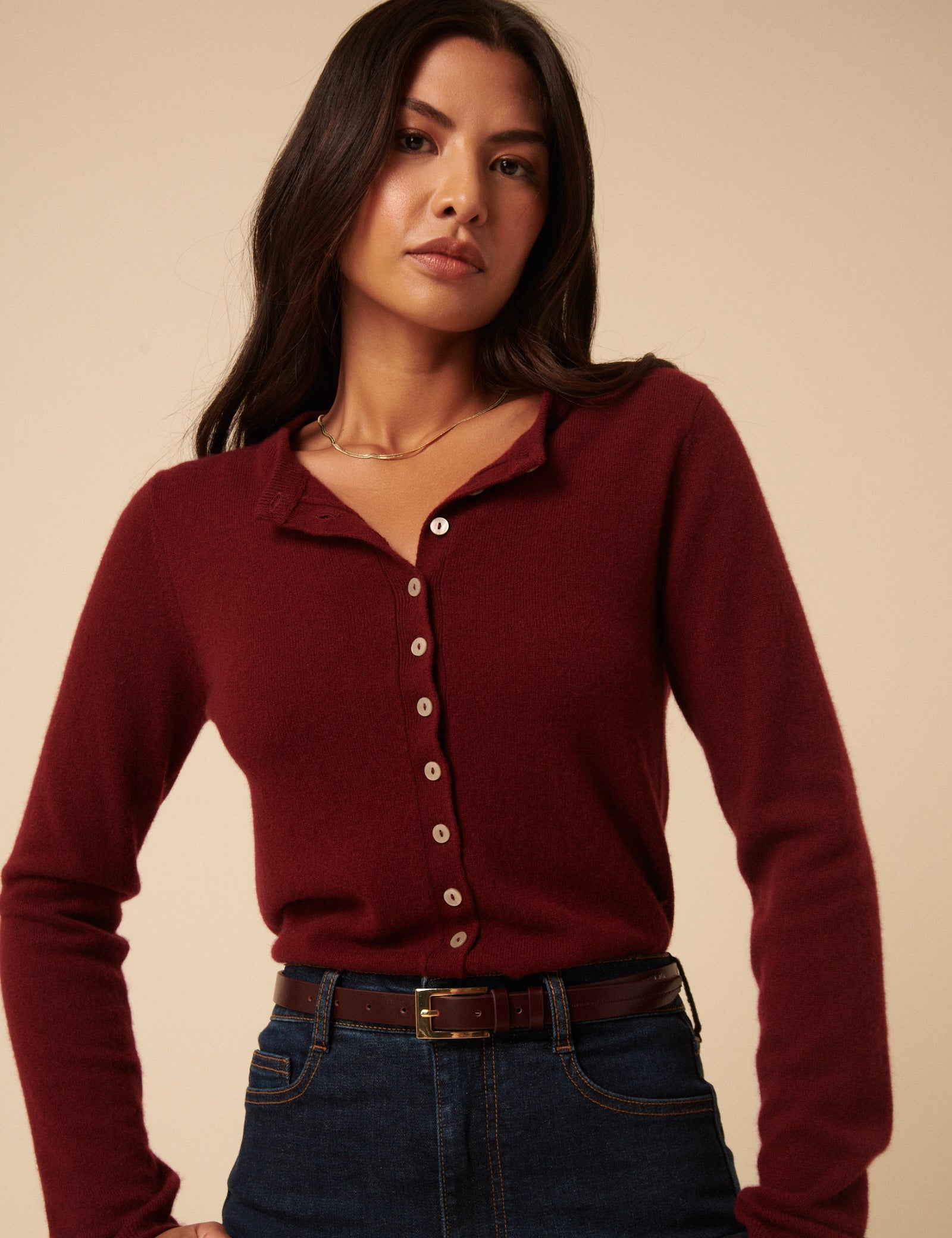 Burgundy Leather Skinny Belt