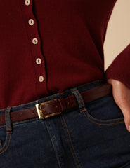 Burgundy Leather Skinny Belt