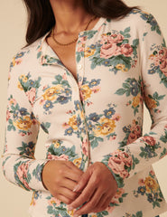 Cream Floral Printed Cardigan
