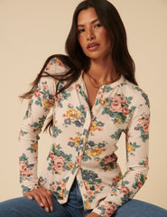 Cream Floral Printed Cardigan