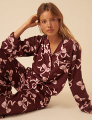 Burgundy Bow Printed Pyjama Set