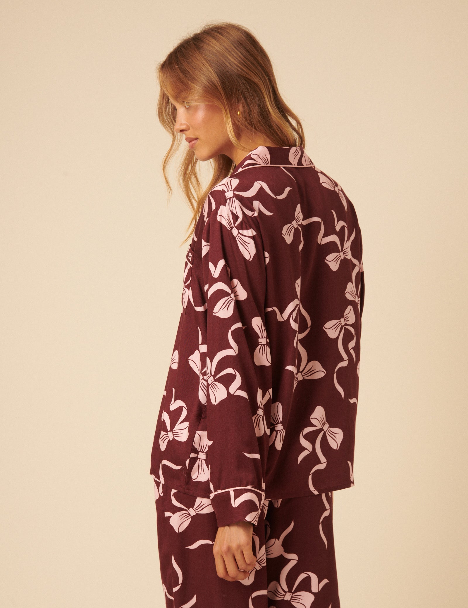 Burgundy Bow Printed Pyjama Set