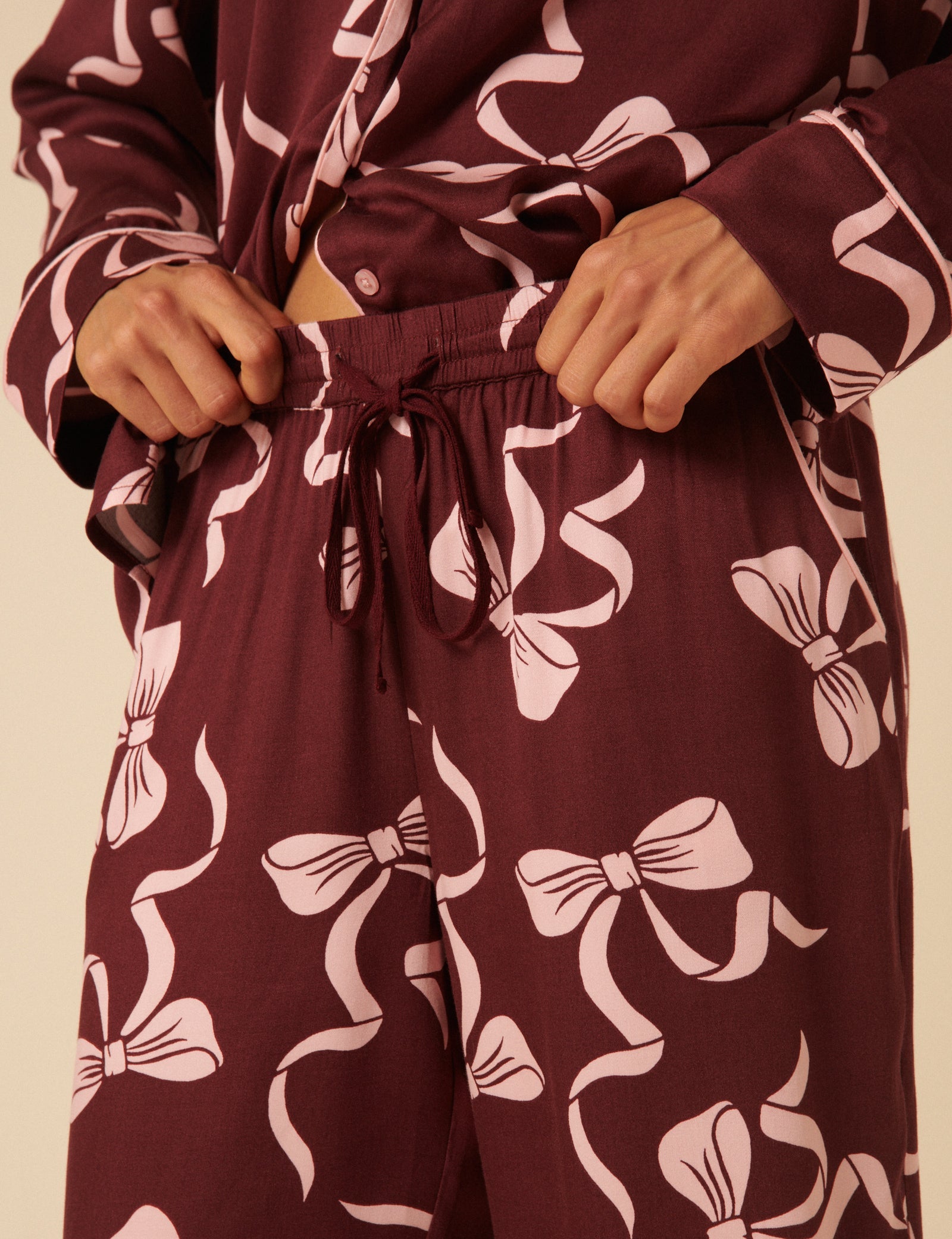 Burgundy Bow Printed Pyjama Set