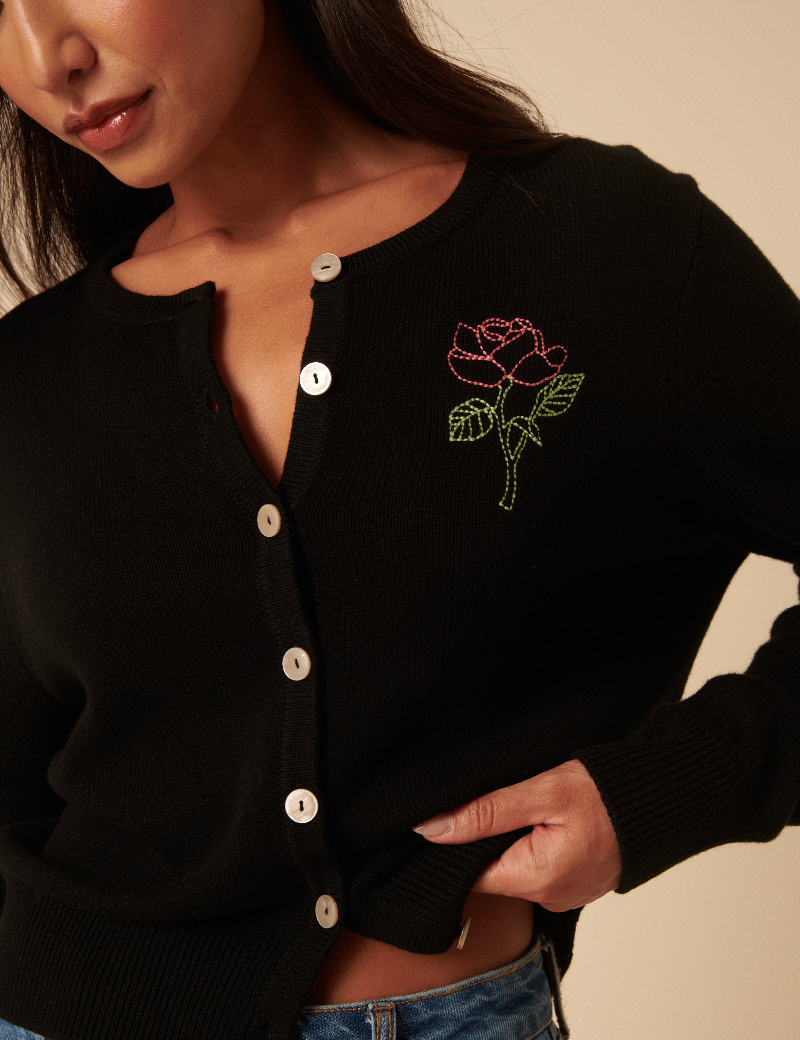 Black Flower Embroidered Cardigan