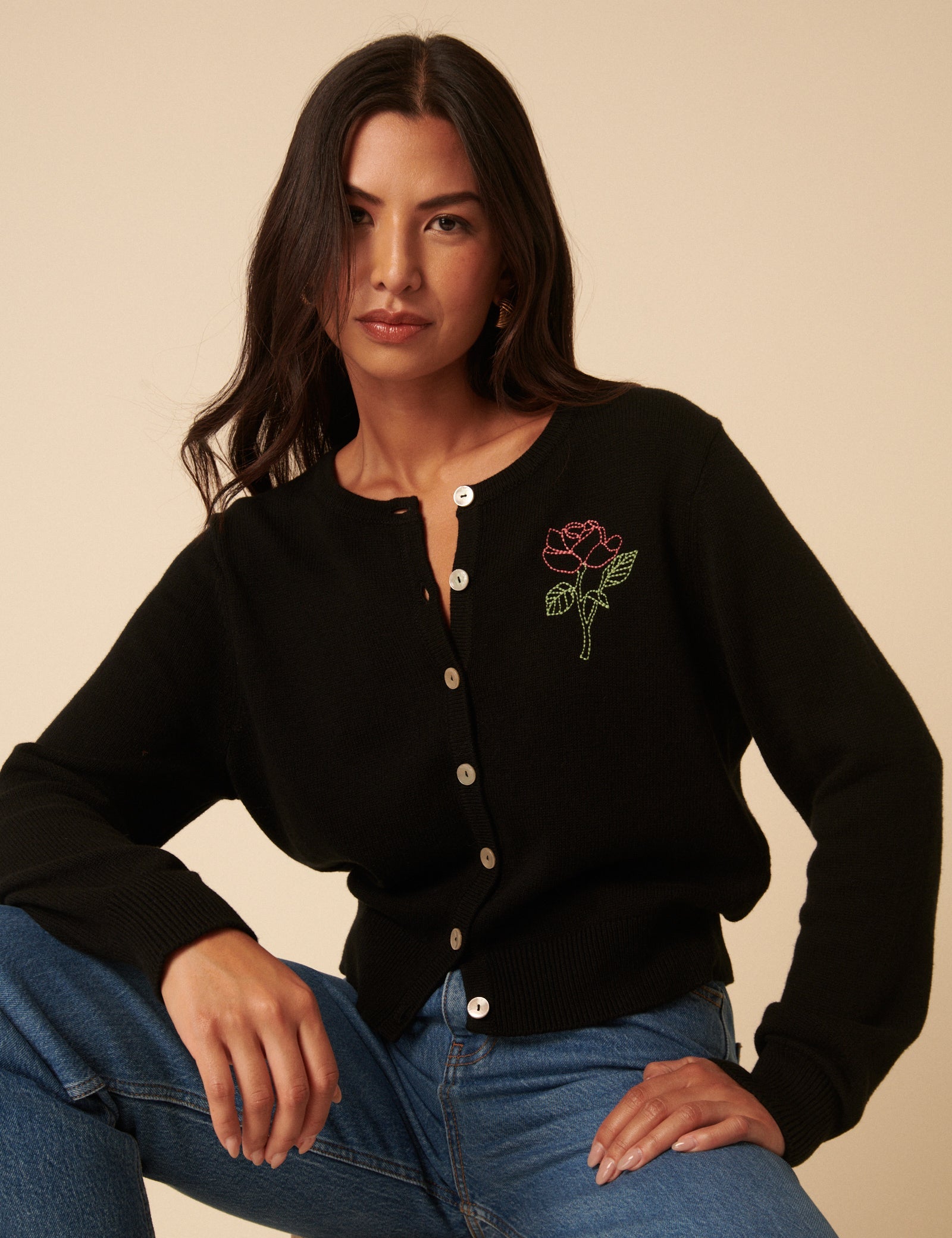 Black Flower Embroidered Cardigan