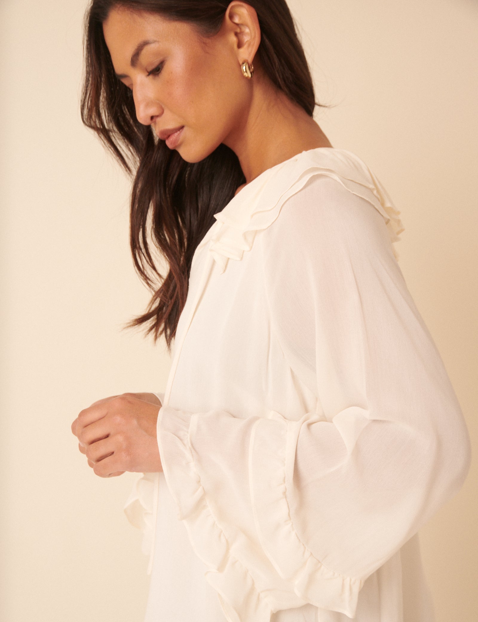 White Long Sleeve Frill Blouse