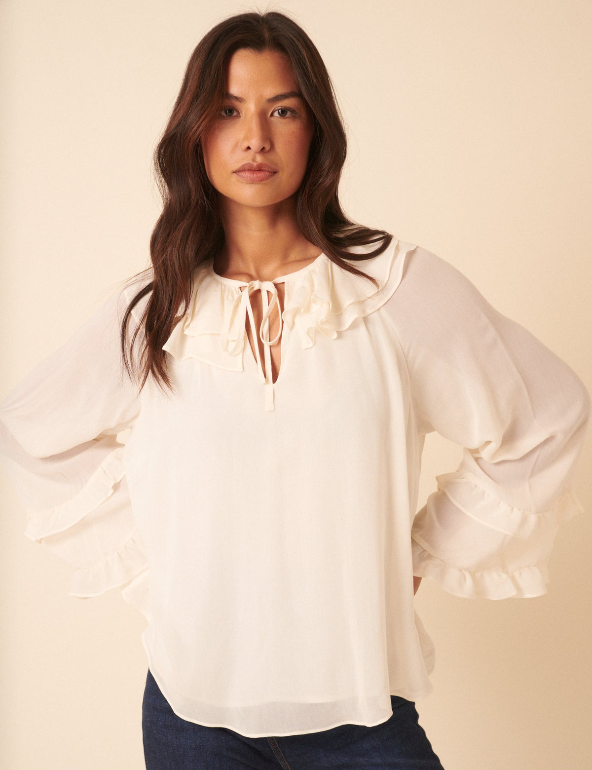 White Long Sleeve Frill Blouse