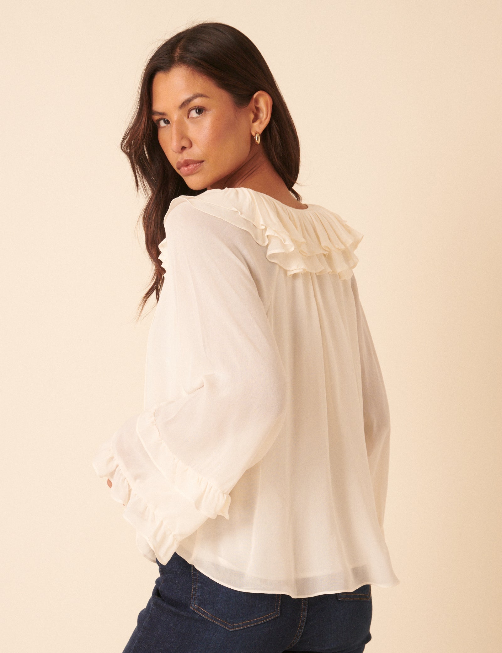 White Long Sleeve Frill Blouse