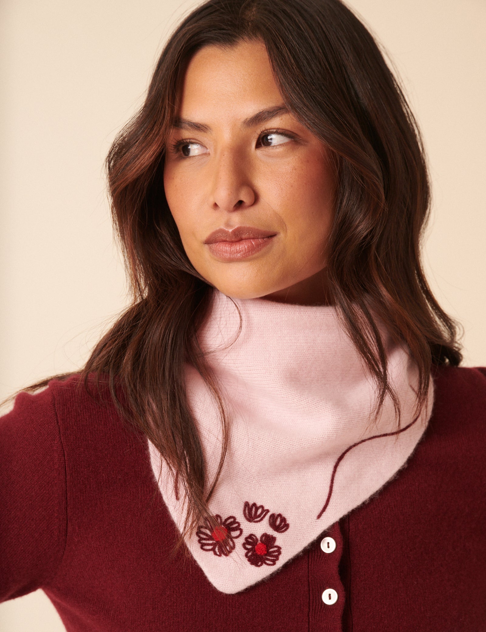 NC x TBCo Pink Floral Wool Triangle Scarf