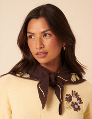 NC x TBCo Brown Floral Wool Triangle Scarf