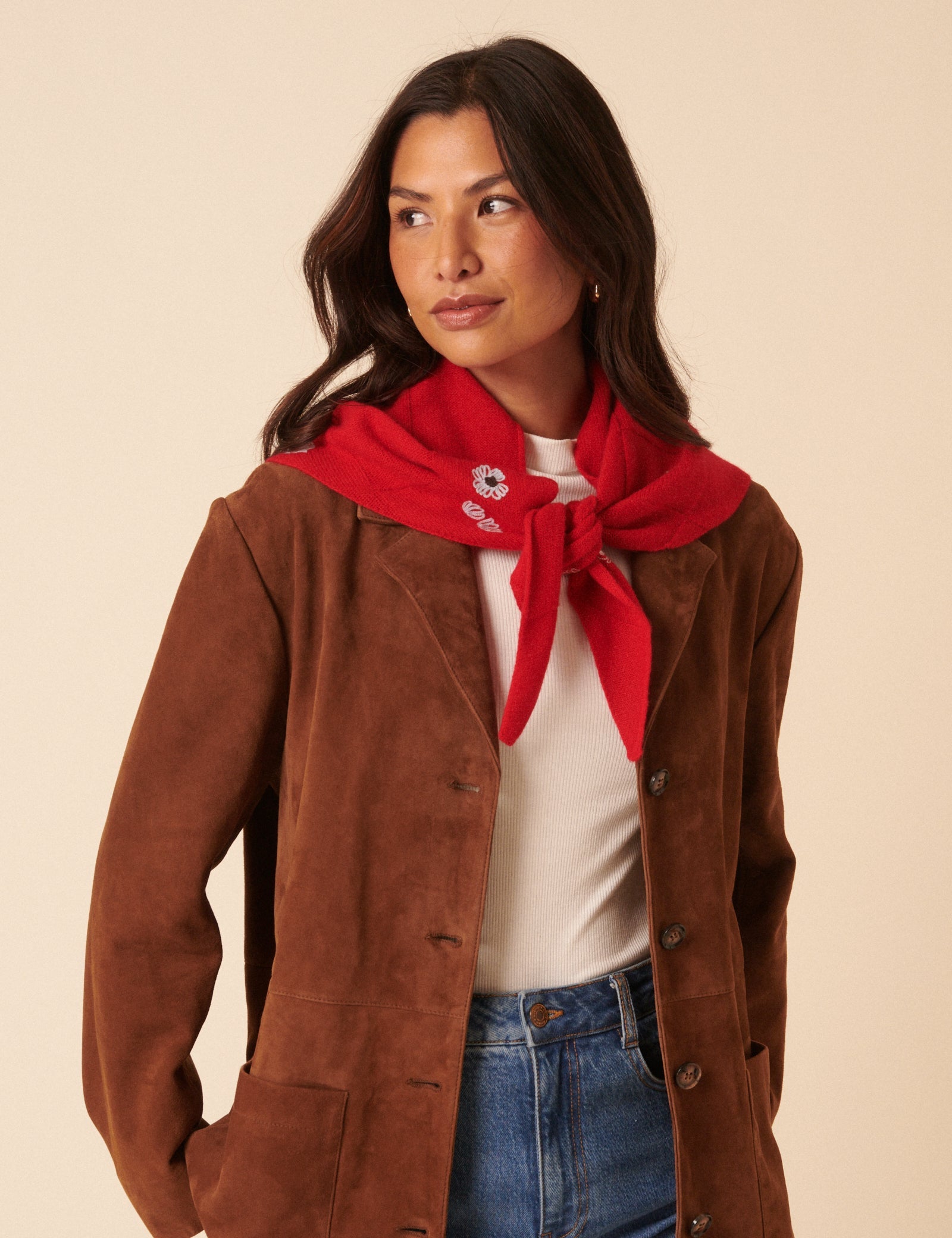 NC x TBCo Red Floral Wool Triangle Scarf