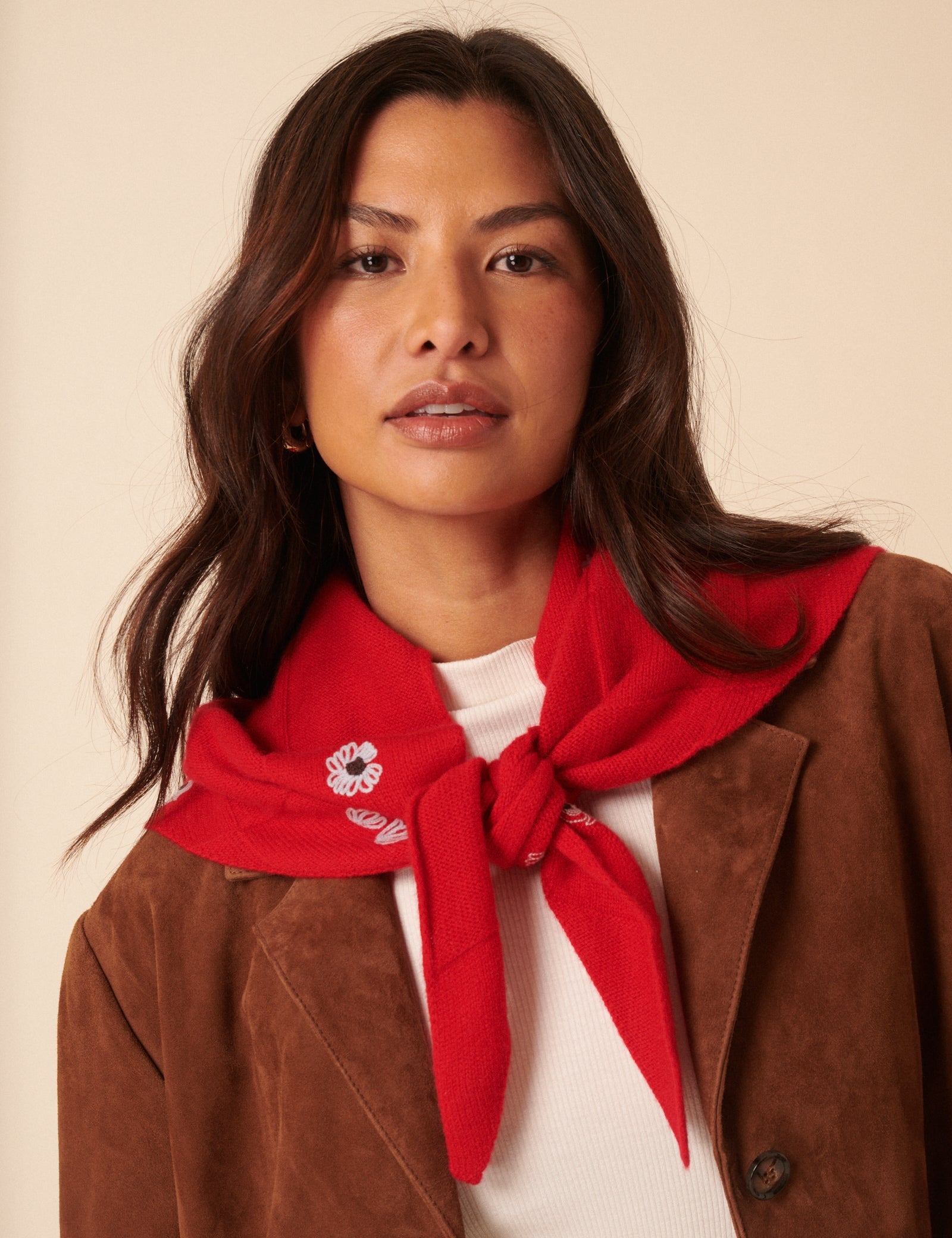 NC x TBCo Red Floral Wool Triangle Scarf