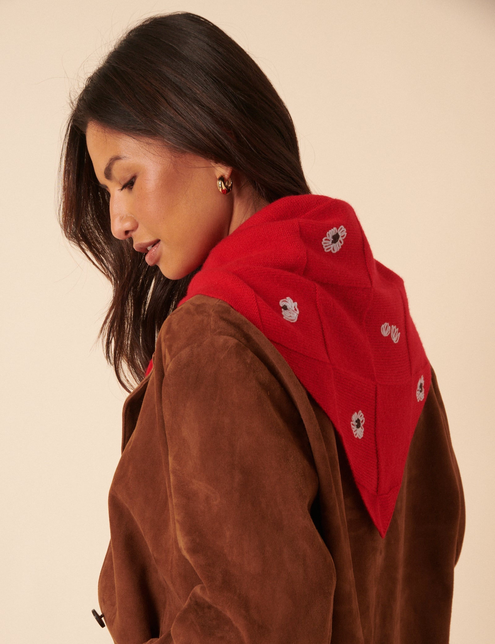 NC x TBCo Red Floral Wool Triangle Scarf