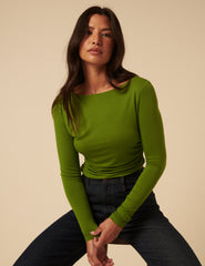 Green Ruched Long Sleeve Jersey Top