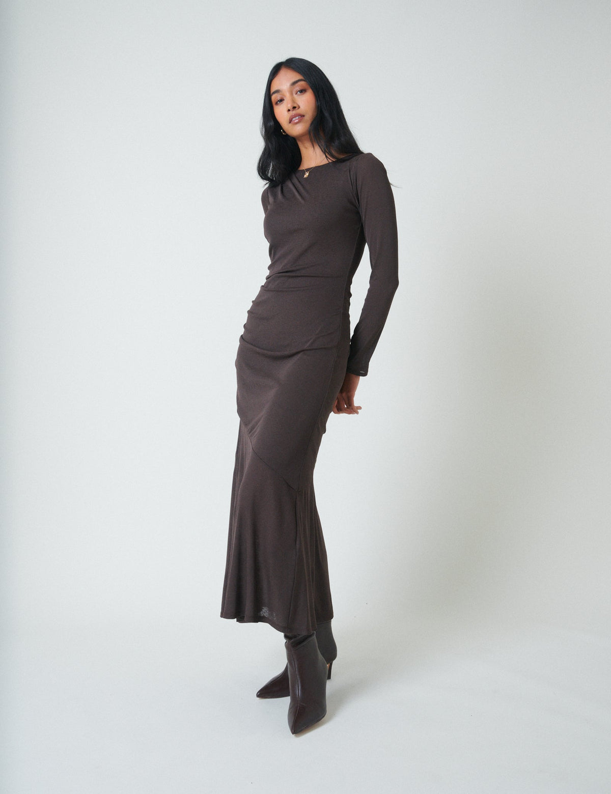 Dark Brown Asymmetrical Tallulah Midi Dress