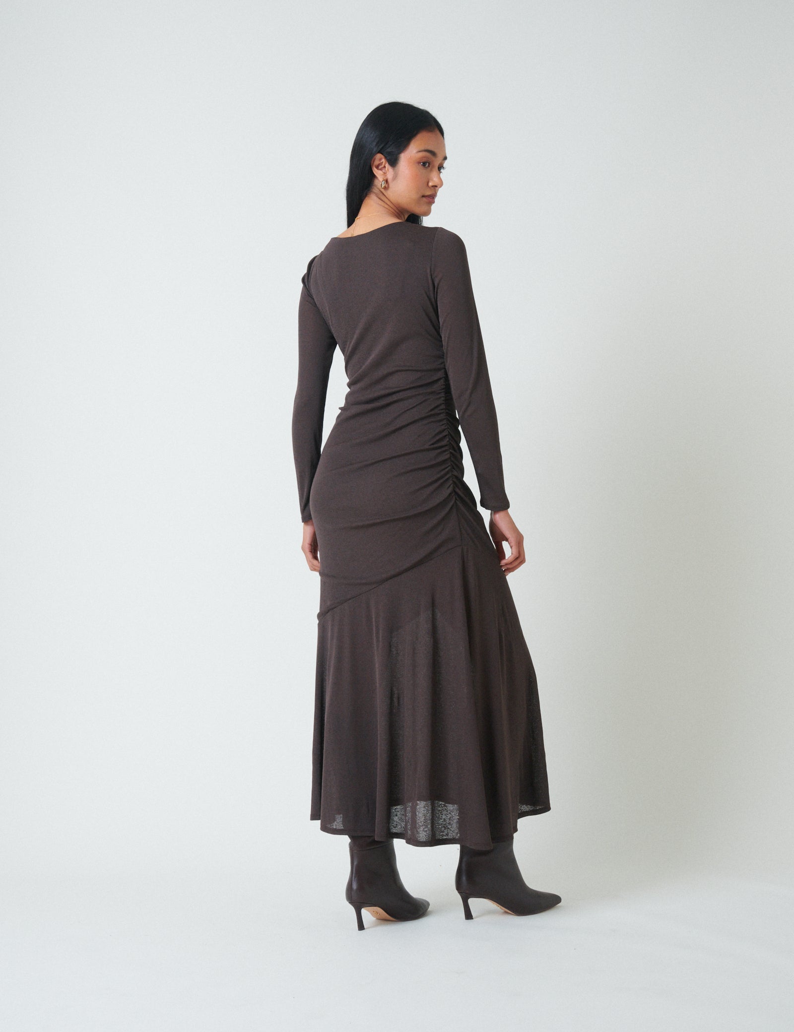Dark Brown Asymmetrical Tallulah Midi Dress