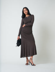 Dark Brown Asymmetrical Tallulah Midi Dress