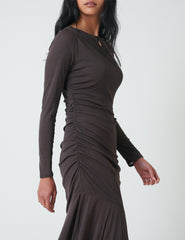 Dark Brown Asymmetrical Tallulah Midi Dress