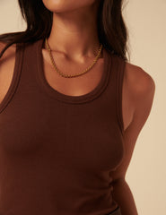 Brown Ribbed Vest Top