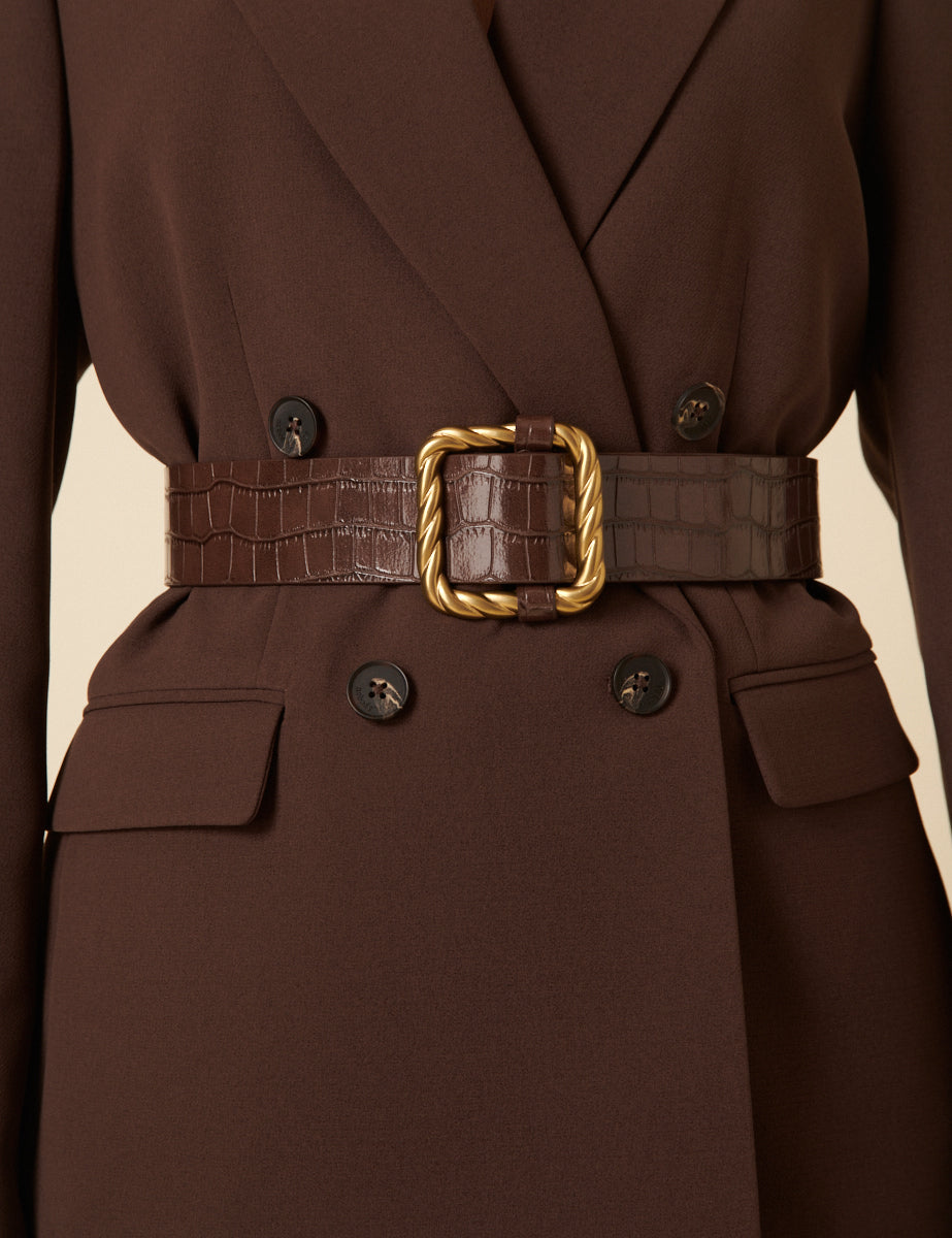 Brown Leather Rope Crocodile Belt