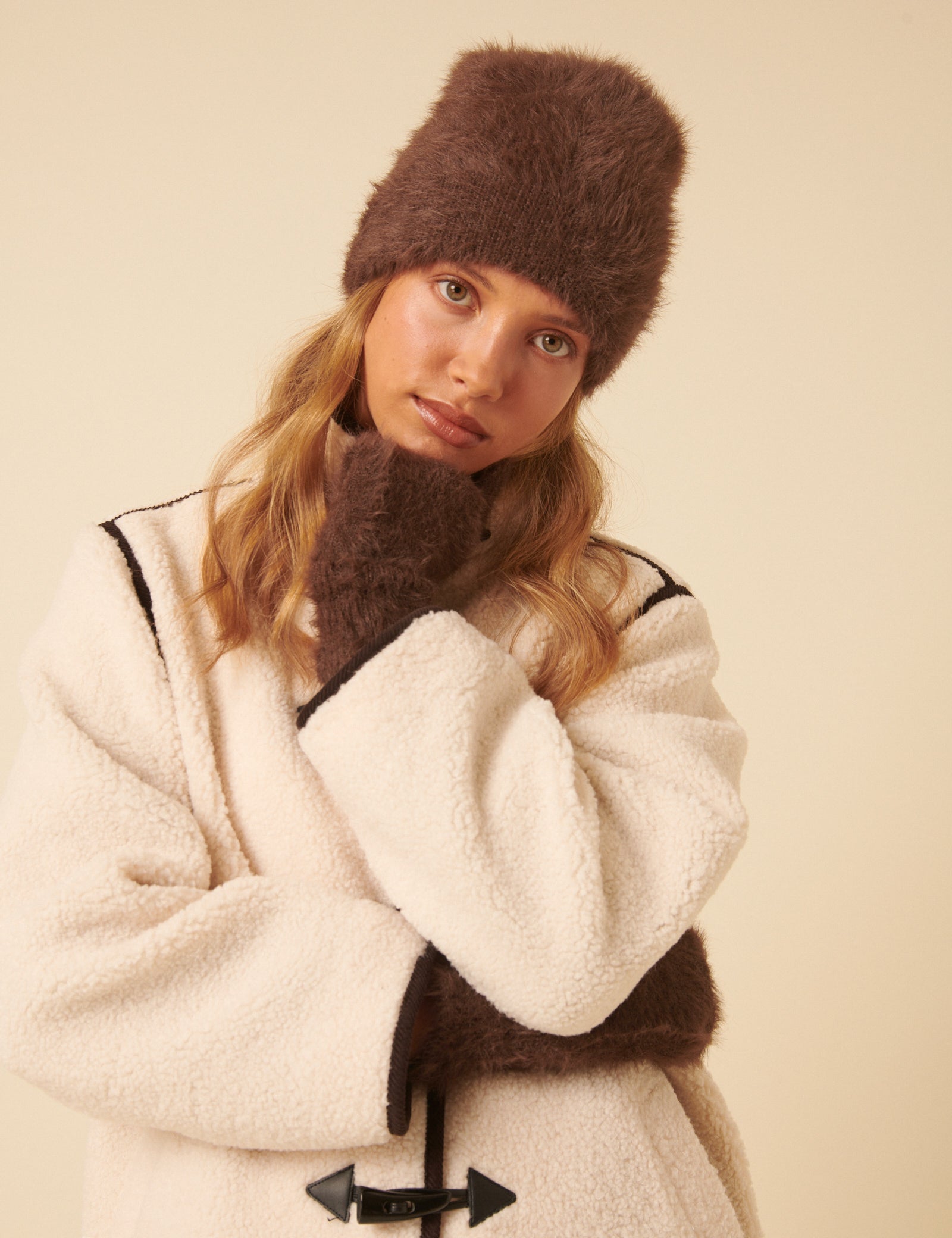 Brown Fluffy Beanie Hat