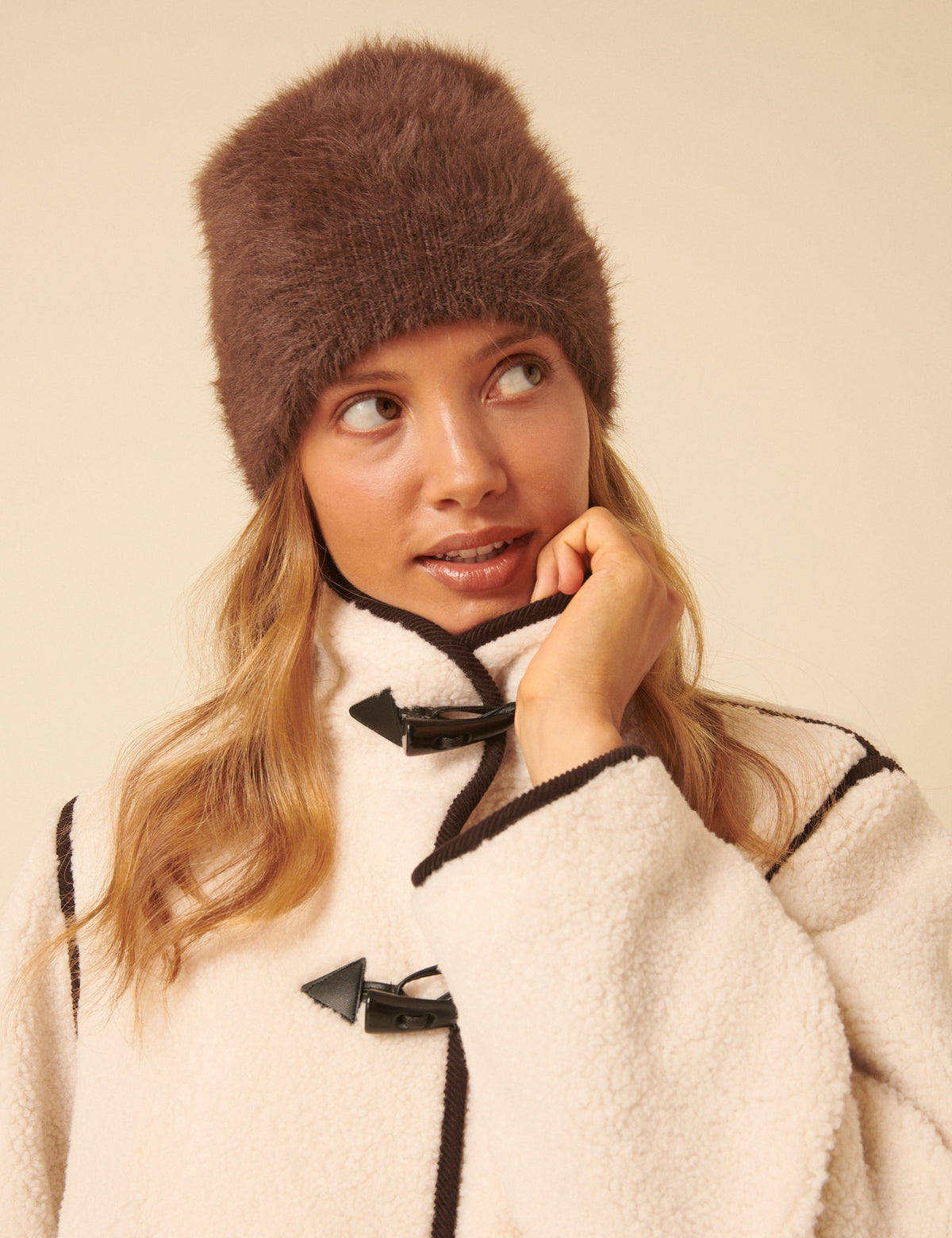 Brown Fluffy Beanie Hat