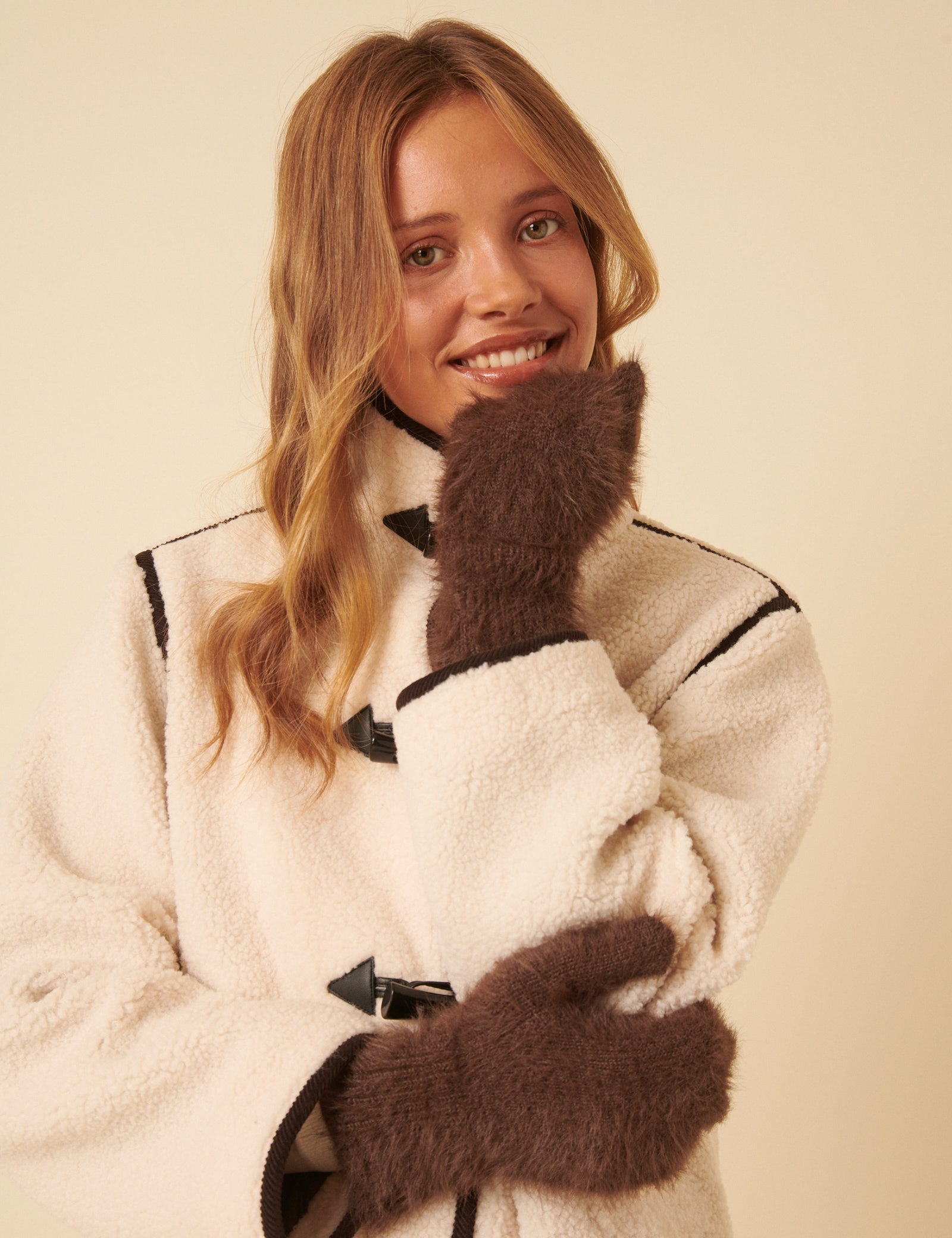 Brown Fluffy Mitten Gloves
