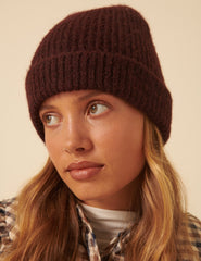 Red Ribbed Beanie Hat