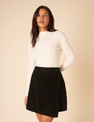 Black Cord Wrap Mini Skirt