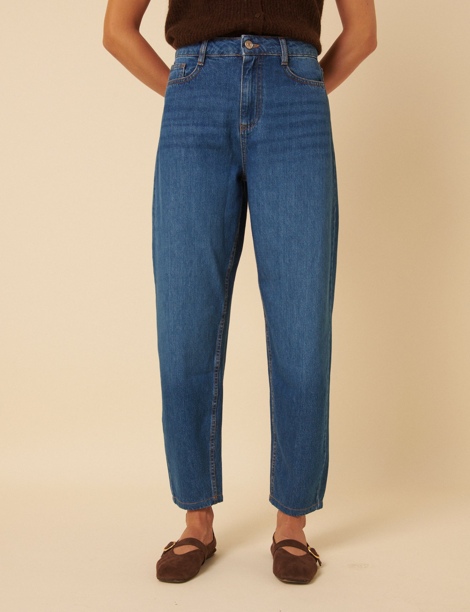 Blue High Rise Putney Barrel Leg Jeans