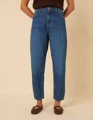 Blue High Rise Putney Barrel Leg Jeans