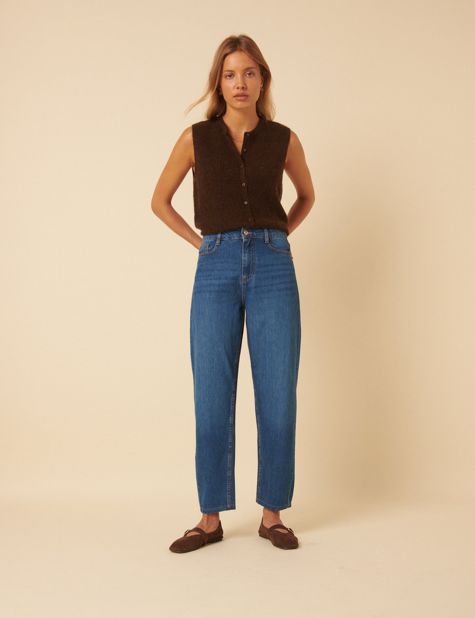 Blue High Rise Putney Barrel Leg Jeans