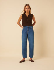Blue High Rise Putney Barrel Leg Jeans