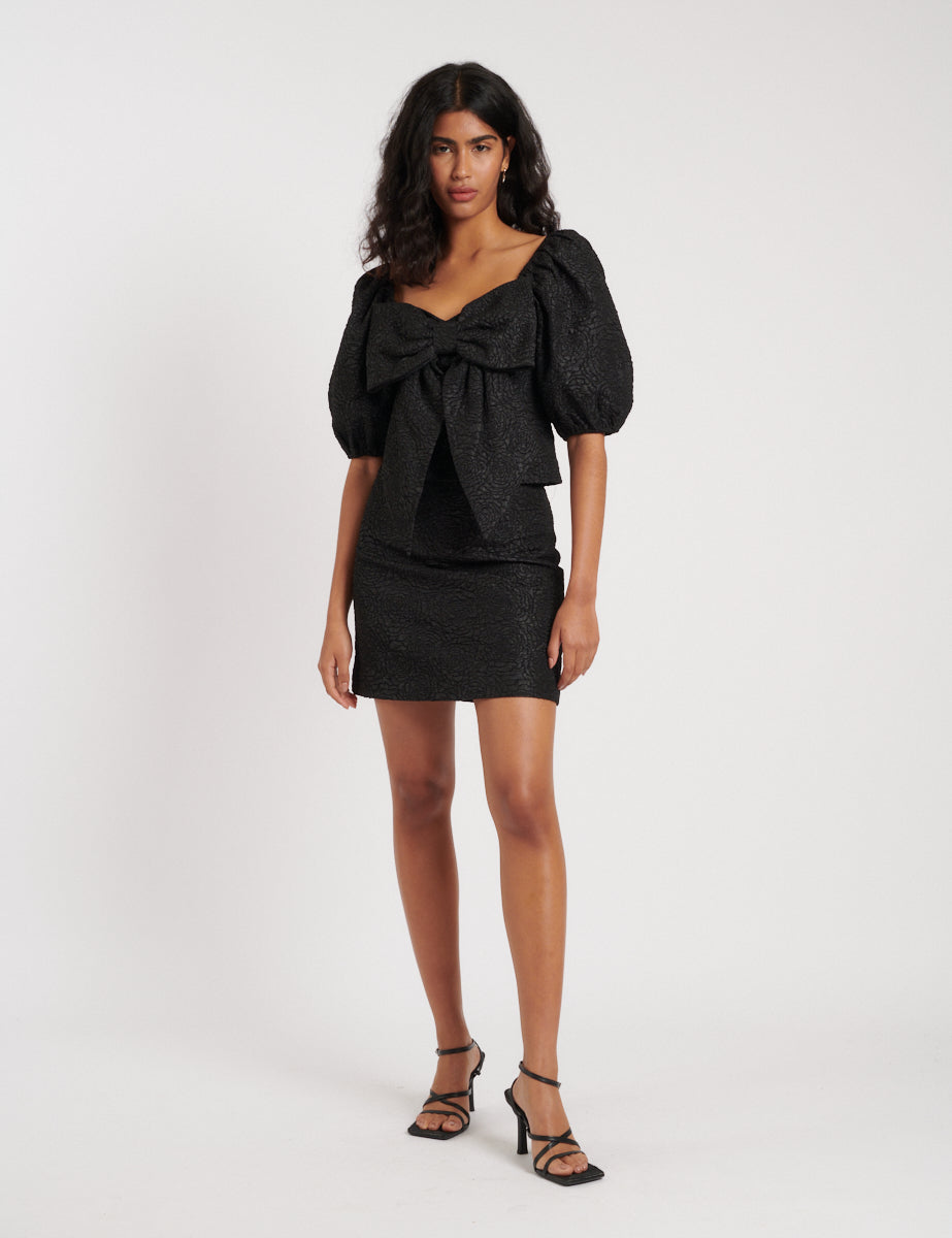 Black Floral Jacquard Mini Skirt