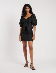 Black Floral Jacquard Mini Skirt